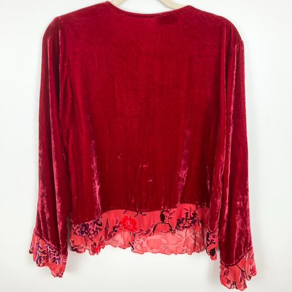 VTG Sareet Womens L Red Velvet Floral Top Holiday Fairy Whimsical Romantic Artsy - Picture 2 of 10